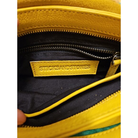 Sticks And Stones Pebbled Yellow Leather Crossbody Purse Rio In Sunflower - Picture 14 of 16